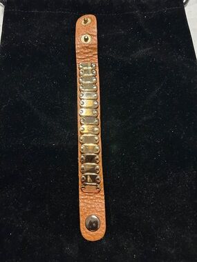King Star Tan Leather Bracelet with Gold Plate Accents